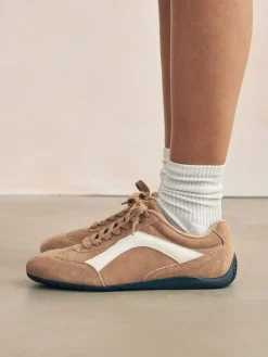 Sale Next Forever Comfort® Leather Slimsole Lace-Up Trainers Camel Suede