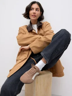 Sale Next Forever Comfort® Leather Slimsole Lace-Up Trainers Camel Suede