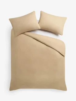 New Next Caramel Brown Supersoft 100% Brushed Cotton Duvet Cover Plain and Pillowcase Set