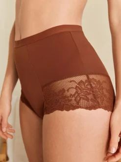 Clearance Next Print Tummy Control Shaping Lace Back Brazilian Knickers 2 Pack Caramel Nude