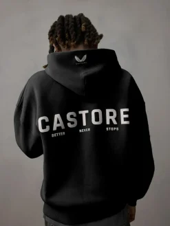Online Castore Logo Oversized Heavyweight Cotton Hoodie Black/White
