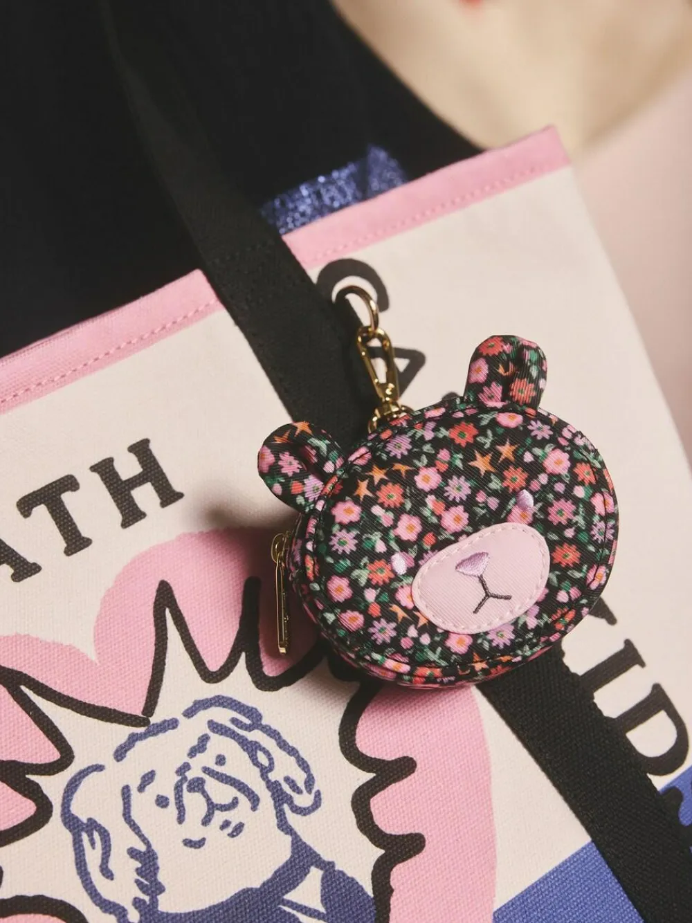 Sale Cath Kidston Bear Clip On Purse Black Folding Star Ditsy