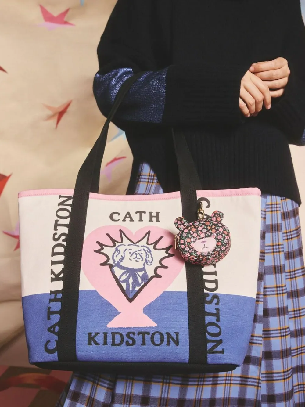 Sale Cath Kidston Bear Clip On Purse Black Folding Star Ditsy