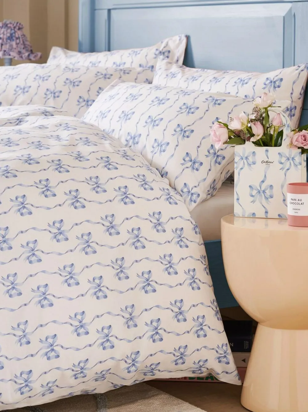 Sale Cath Kidston 100% Cotton Duvet Cover and Pillowcase Set Blue Ribbon and Bows
