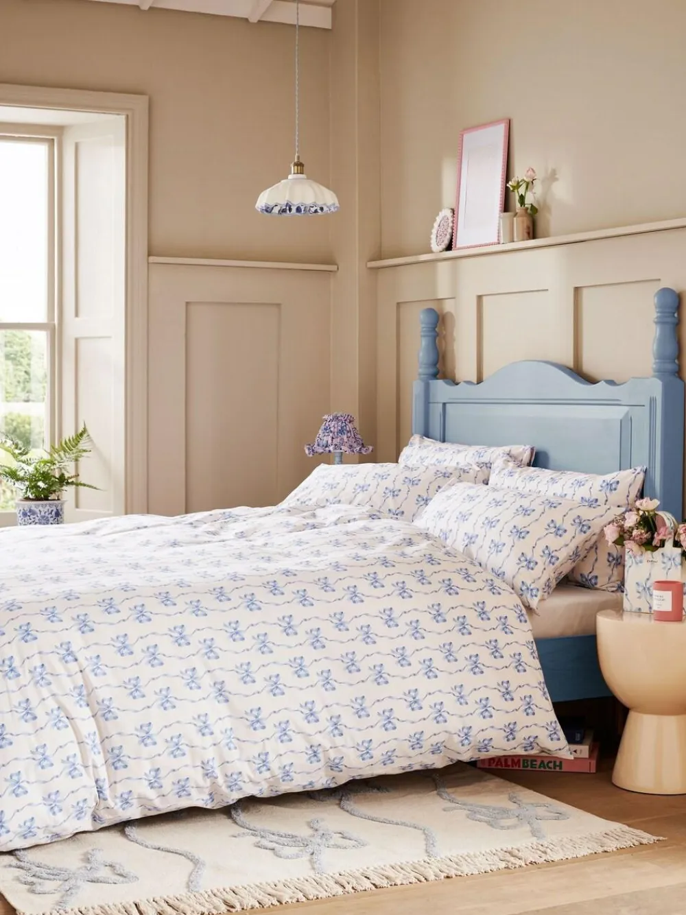 Sale Cath Kidston 100% Cotton Duvet Cover and Pillowcase Set Blue Ribbon and Bows