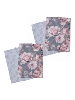 Discount Catherine Lansfield 4 Pack Grey Dramatic Floral Cotton Kitchen Tea Towels