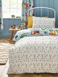 Best Catherine Lansfield Blue Digger Dreams Reversible Duvet Cover Set