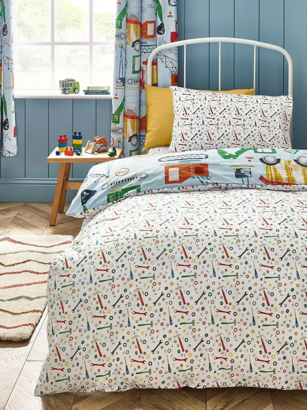 Best Catherine Lansfield Blue Digger Dreams Reversible Duvet Cover Set