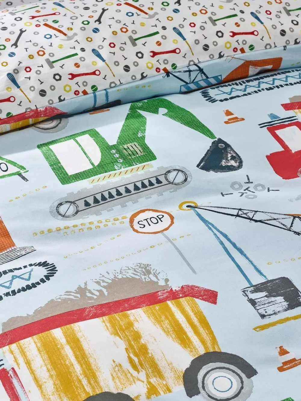 Best Catherine Lansfield Blue Digger Dreams Reversible Duvet Cover Set