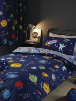 Clearance Catherine Lansfield Blue Lost In Space Reversible Duvet Cover Set