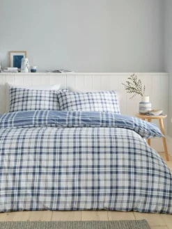 Catherine Lansfield Kelso Check Easy Care Duvet Cover and Pillowcase Set Blue