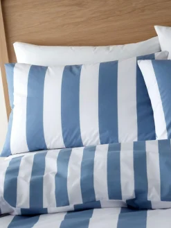 Clearance Catherine Lansfield Cove Stripe Reversible Duvet Cover Set Chambray Blue