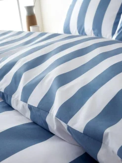 Clearance Catherine Lansfield Cove Stripe Reversible Duvet Cover Set Chambray Blue