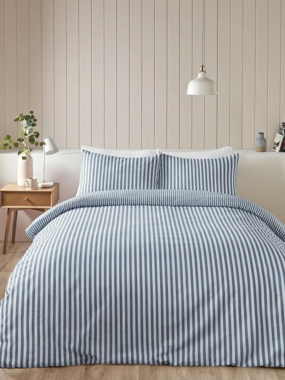 Catherine Lansfield Reversible Supersoft 100% Brushed Cotton Stripe Duvet Cover Set^ Branded Bedlinen