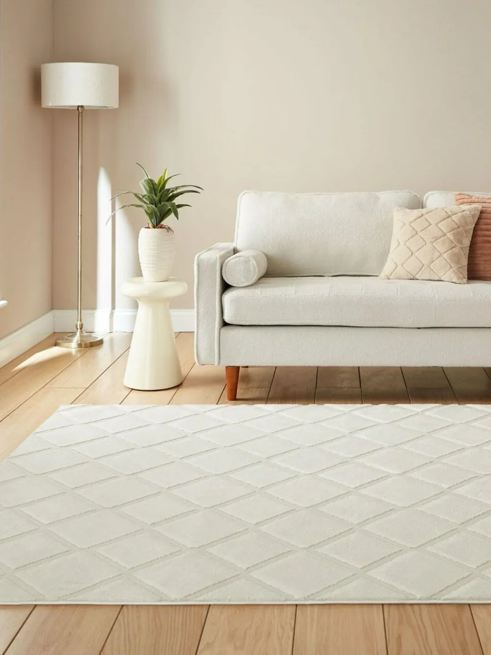 Catherine Lansfield Cream Cosy Diamond Washable Rug^ Rugs & Runners