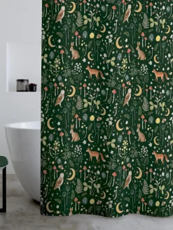 Clearance Catherine Lansfield Enchanted Twilight Animal Shower Curtain Forest Green
