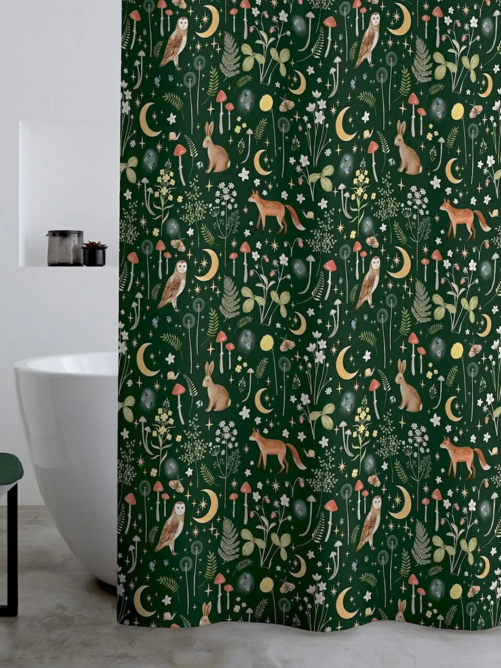 Clearance Catherine Lansfield Enchanted Twilight Animal Shower Curtain Forest Green