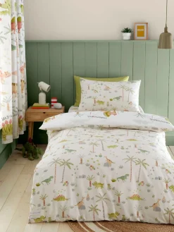 Clearance Catherine Lansfield Green Sleepy Dinosaur Reversible Duvet Cover Set