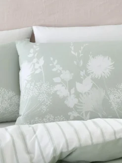 Catherine Lansfield Green/White Meadowsweet Floral Reversible Duvet Cover Set^ Branded Bedlinen|Bedsets & Duvet Covers
