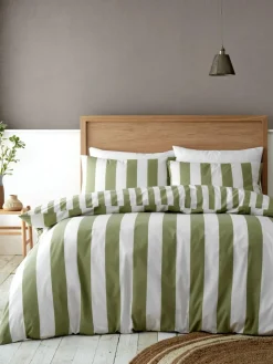 Online Catherine Lansfield Cove Stripe Reversible Duvet Cover Set Green
