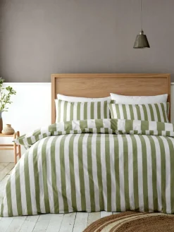 Online Catherine Lansfield Cove Stripe Reversible Duvet Cover Set Green