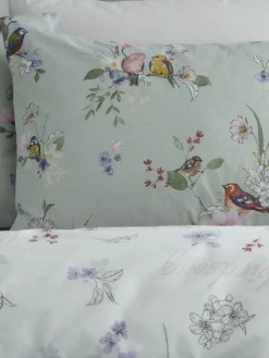 Discount Catherine Lansfield Songbird Reversible Duvet Cover and Pillowcase Set Green