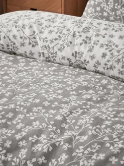 Hot Catherine Lansfield Supersoft 100% Brushed Cotton Floral Leaf Duvet Cover Set Grey