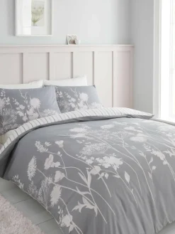 Best Catherine Lansfield Grey Meadowsweet Floral Reversible Duvet Cover Set