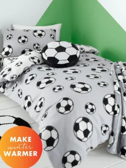 Catherine Lansfield Grey Spot Football Cosy Fleece Reversible Duvet Cover Set^ Branded Bedlinen
