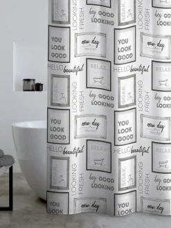 Sale Catherine Lansfield Grey/Black Relax and Unwind Shower Curtain