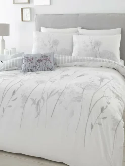 Catherine Lansfield Grey/White Meadowsweet Floral Reversible Duvet Cover Set