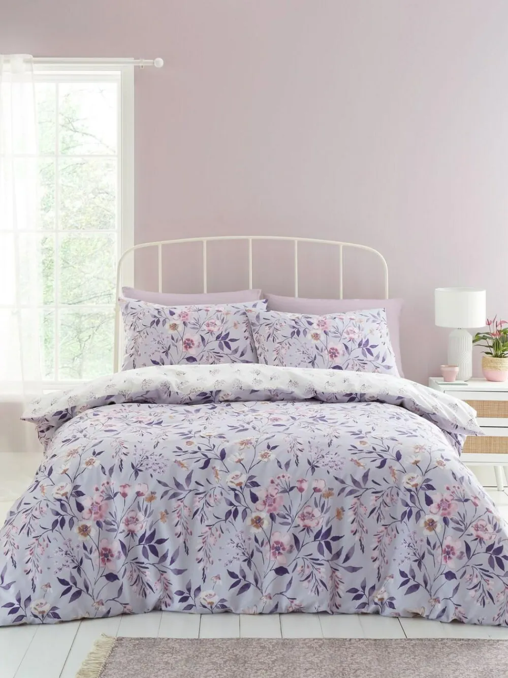 Best Catherine Lansfield Isadora Floral Reversible Duvet Cover Set Lilac