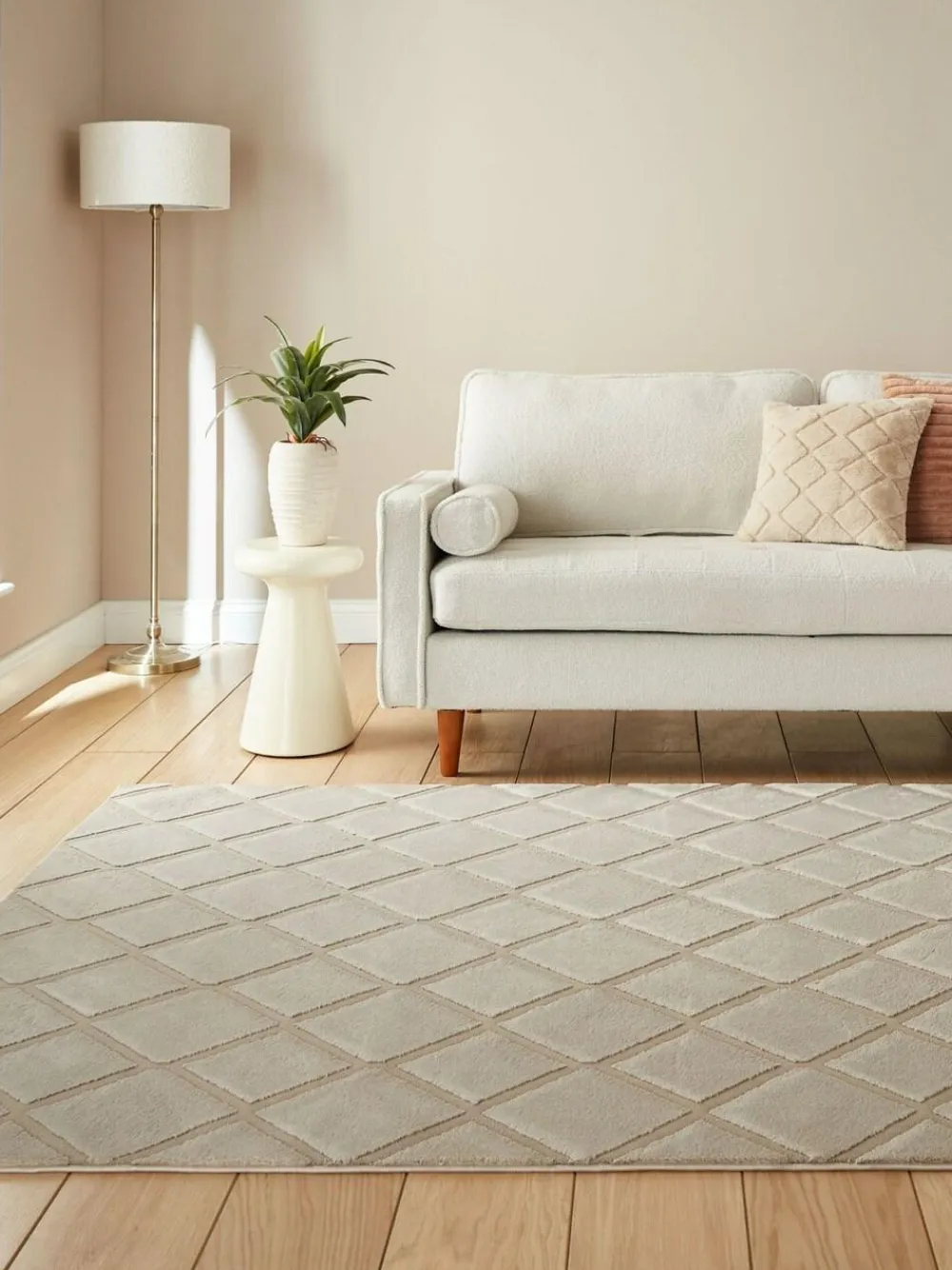 Outlet Catherine Lansfield Natural Cosy Diamond Washable Rug