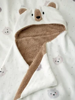 Catherine Lansfield Natural Cosy Bear So Soft Fleece Hooded Blanket^ Nursery Bedding|Blankets