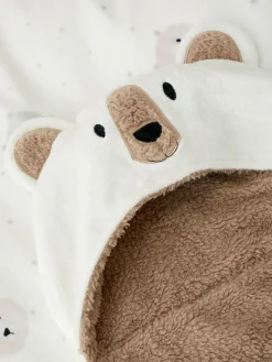 Catherine Lansfield Natural Cosy Bear So Soft Fleece Hooded Blanket^ Nursery Bedding|Blankets