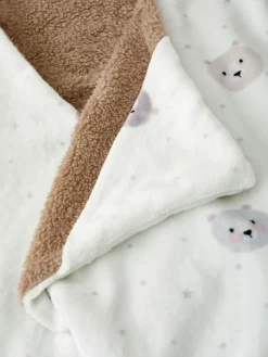 Catherine Lansfield Natural Cosy Bear So Soft Fleece Hooded Blanket^ Nursery Bedding|Blankets