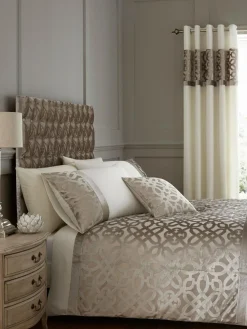 Clearance Catherine Lansfield Lattice Cut Velvet Duvet Cover and Pillowcase Set Natural