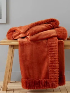 Catherine Lansfield Orange Velvet And Faux Fur Soft and Cosy Throw^ Cushions & Throws