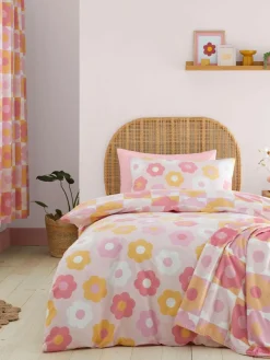 Hot Catherine Lansfield Pink Retro Daisy Reversible Duvet Cover Set