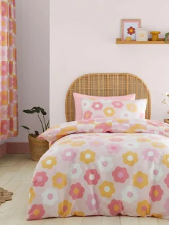Hot Catherine Lansfield Pink Retro Daisy Reversible Duvet Cover Set