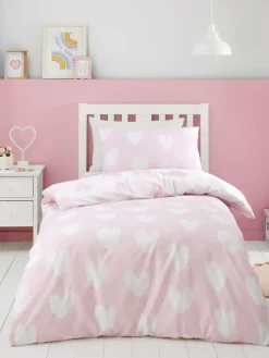 Outlet Catherine Lansfield Pink Supersoft 100% Brushed Cotton Hearts Duvet Cover Set