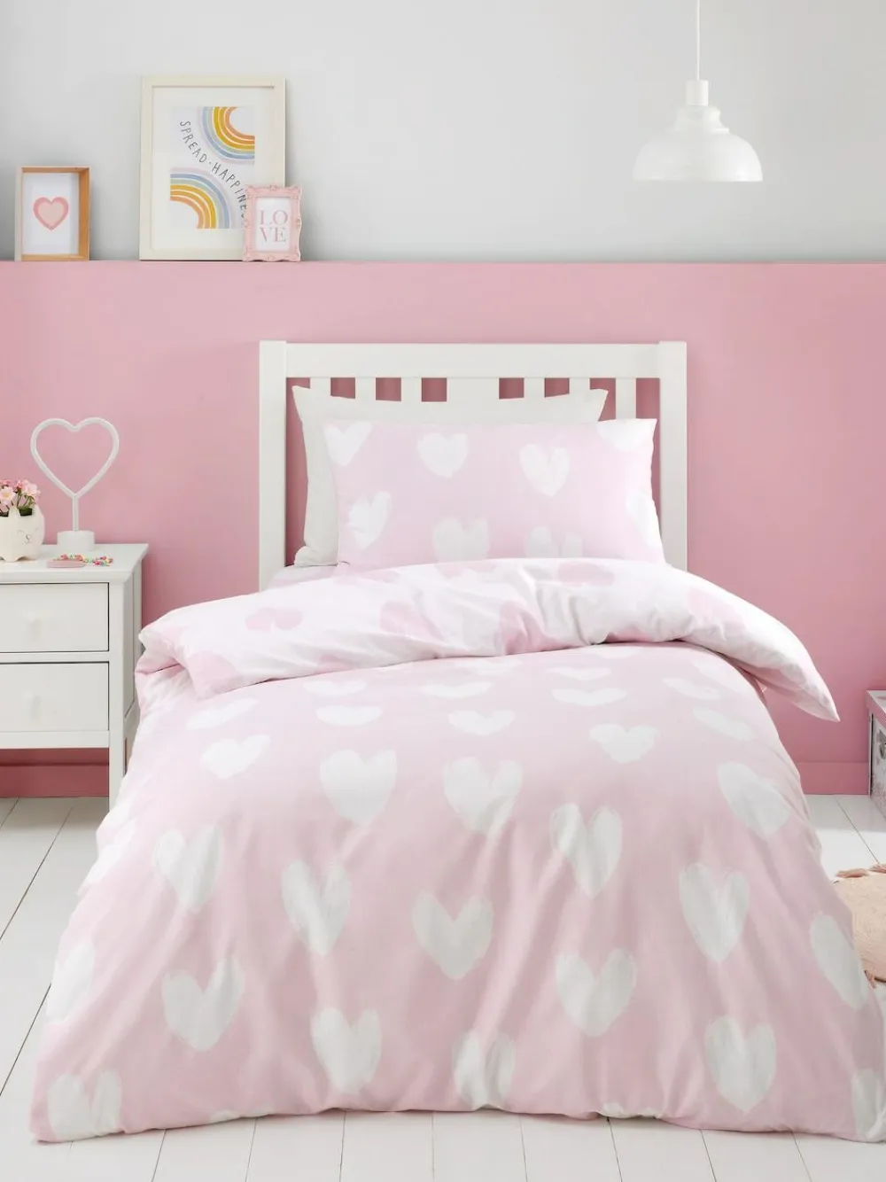Outlet Catherine Lansfield Pink Supersoft 100% Brushed Cotton Hearts Duvet Cover Set