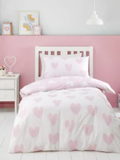 Outlet Catherine Lansfield Pink Supersoft 100% Brushed Cotton Hearts Duvet Cover Set