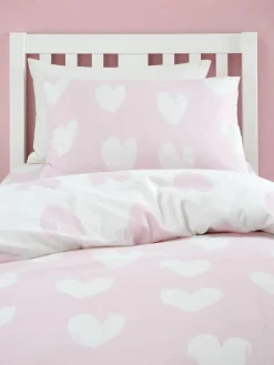 Outlet Catherine Lansfield Pink Supersoft 100% Brushed Cotton Hearts Duvet Cover Set