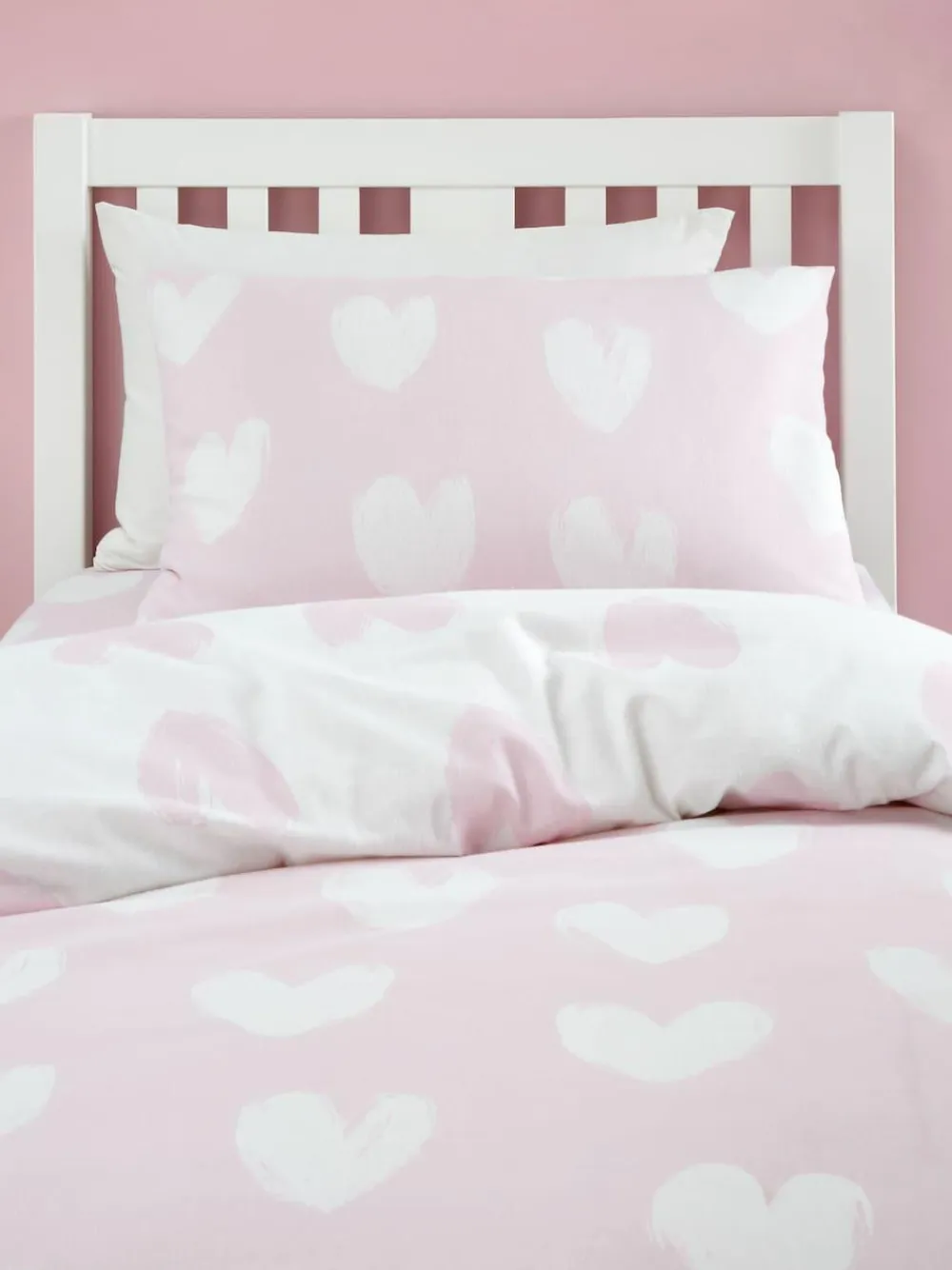 Outlet Catherine Lansfield Pink Supersoft 100% Brushed Cotton Hearts Duvet Cover Set