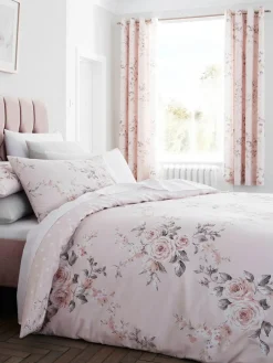 Discount Catherine Lansfield Canterbury Floral Eyelet Curtains Pink