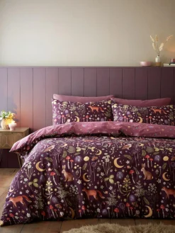 Catherine Lansfield Enchanted Twilight Animals Duvet Cover and Pillowcase Set Plum
