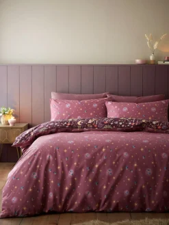 Catherine Lansfield Enchanted Twilight Animals Duvet Cover and Pillowcase Set Plum