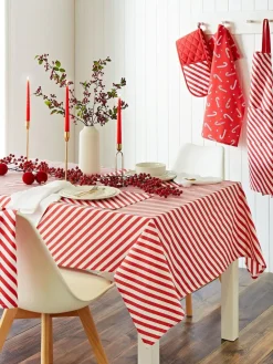 Online Catherine Lansfield Red Christmas Candy Cane 100% Cotton Table Cloth