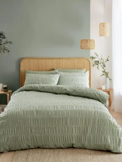 Best Catherine Lansfield Seersucker Easy Care Duvet Cover Set Sage Green